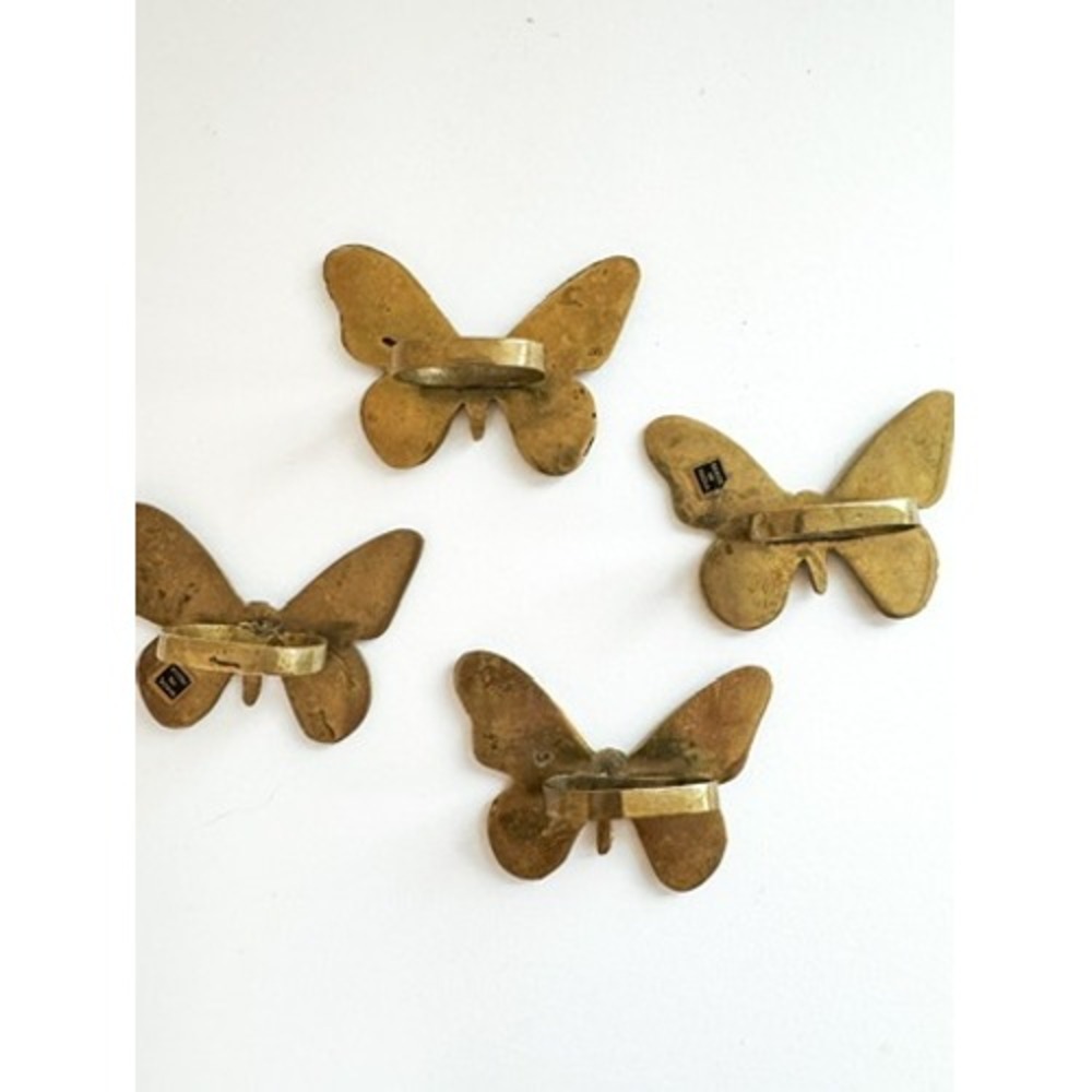 Set of 4 Solid Brass Butterfly Napkin Rings Made in India Vintage Table Decor - Picture 4 of 9